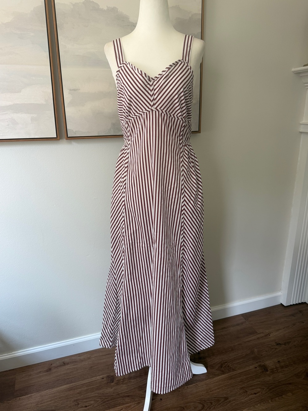 Moon Orchid Cotton Brown Striped Maxi Dress 
• Size Large